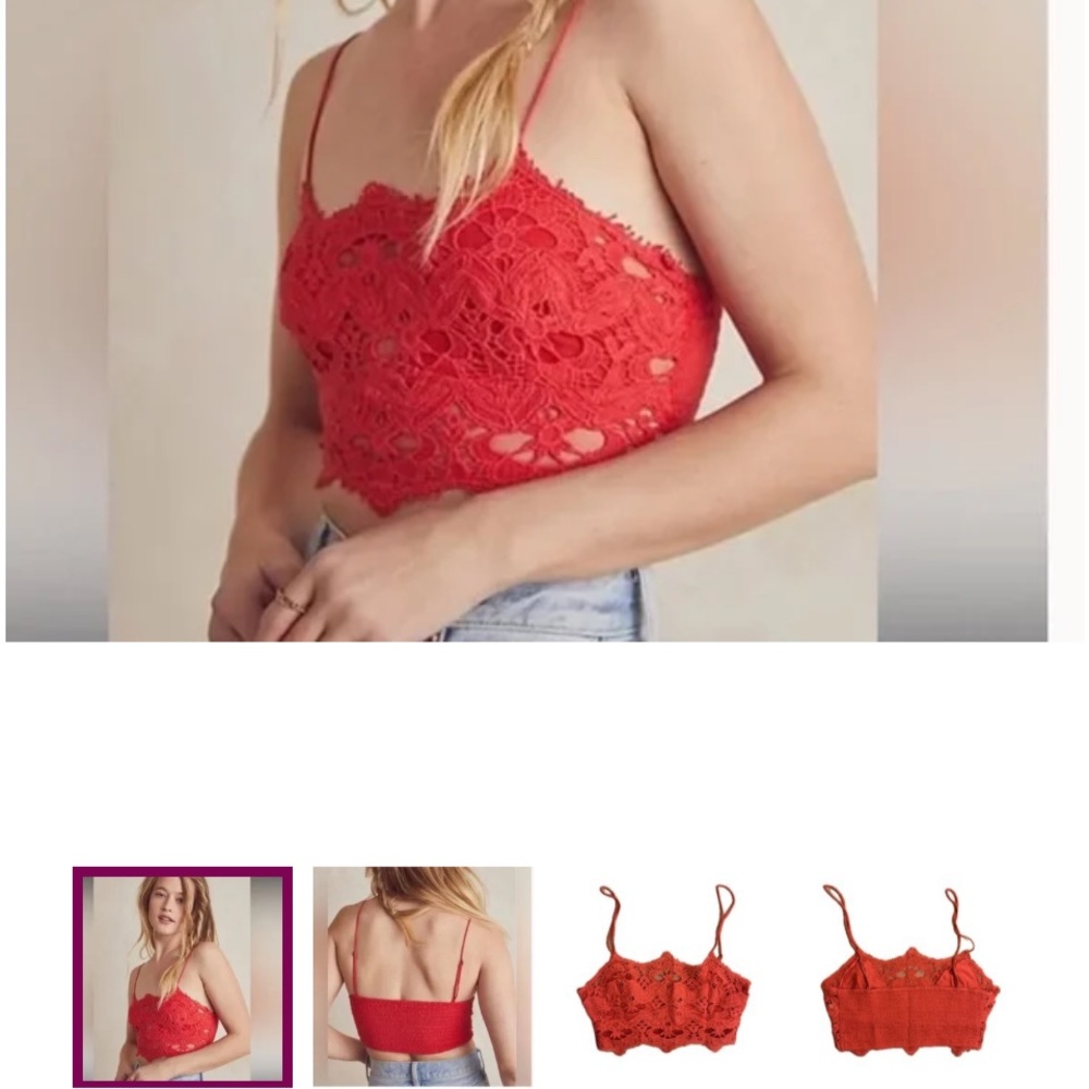 NWOT FREE PEOPLE ONE ATHENA RED LACE BRALETTE XSMALL